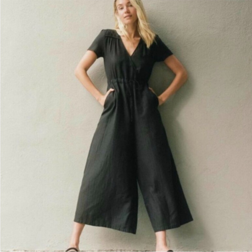 Christy Dawn The Dawn Jumpsuit Black Linen Wide-Leg Medium